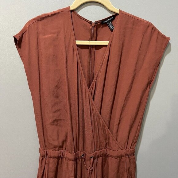 Eileen Fisher Womens Brown Russet Tencel Wide Leg Cropped Jumpsuit Sz XS V Neck - Picture 5 of 13